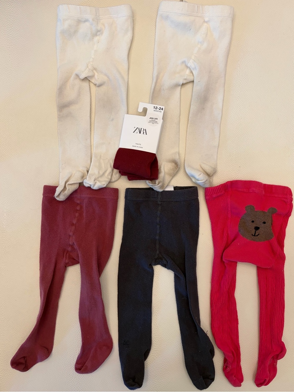 ZARA Kids White, Burgundy, Black and Pink Tights Set